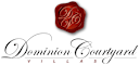 A logo with a red seal and the words Dominion Courtyard Villas.
