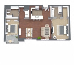 2E – 2 Bedroom 2 Bath Floor Plan Layout – 1367 Square Feet at Nineteen800, Cupertino, CA, 95014
