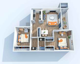 Two Bedroom, One and a Half Bath floorplan at The Stella, Irving, 75038