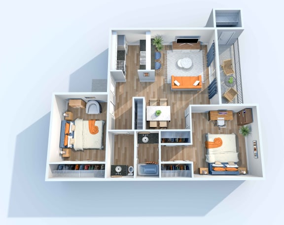 The Stella, Two Bedroom, One and a Half Bath - 869 SF