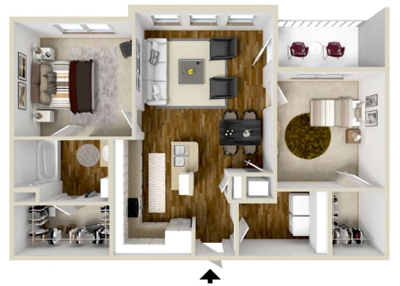Floor Plan  Two Bedroom, Two Bathroom Apartment for Rent | 972 Sq. Ft. at Kingston Crossing in Bossier City, Louisiana