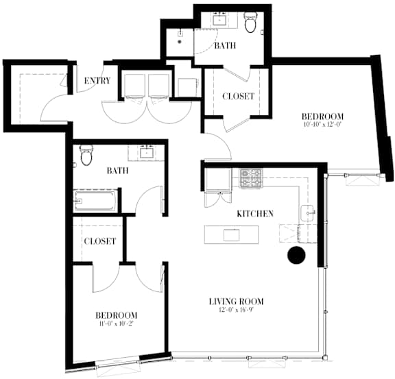 A floor plan for a 2 BR apartment is shown with dimensions.