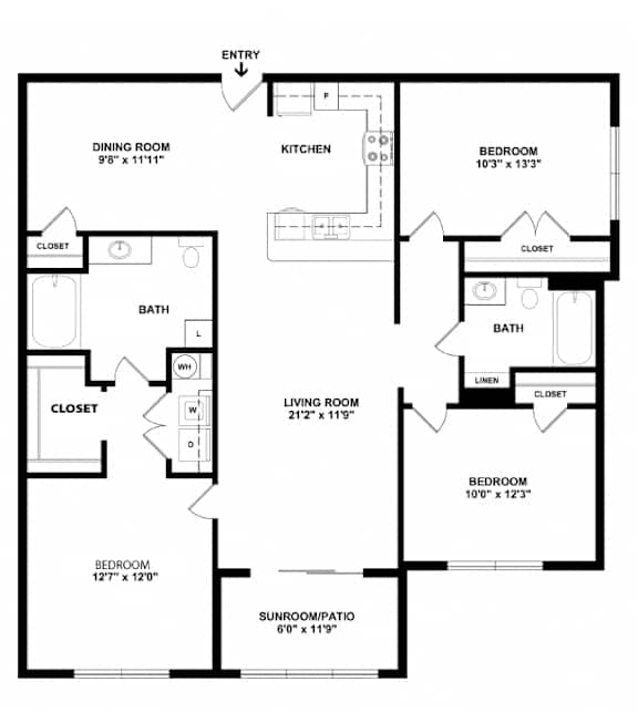 A black and white floor plan of a house with labeled rooms and dimensions.