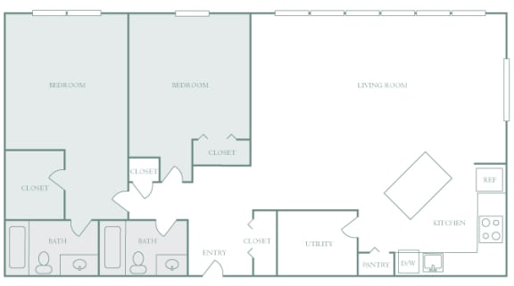 Harbor Hill Apartments floor plan B4 - 2 bed 2 bath - 2D