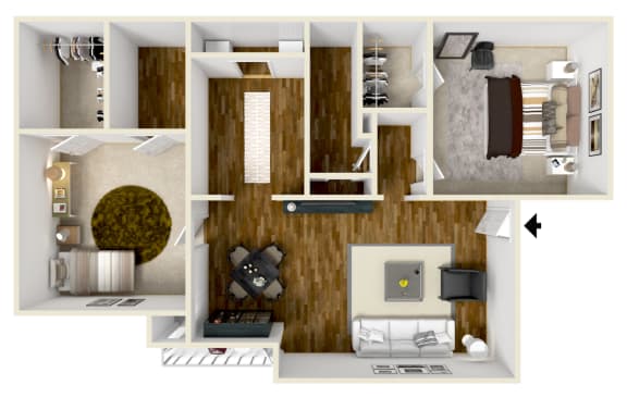 Two Bedroom floor plan for rent at Cambridge Station Apartment Homes in Oxford, MS