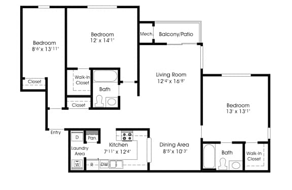 3 Br 2 Ba with Patio at The Apartments at Canterbury, Rosedale