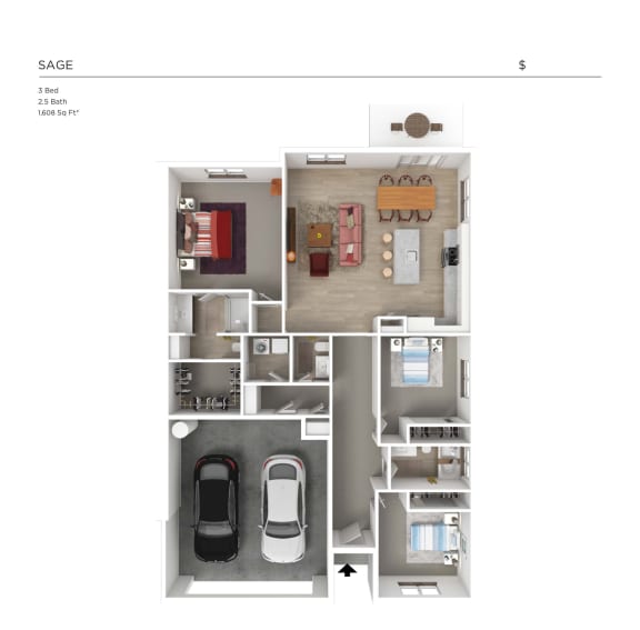 Desert Village Townhomes 3D Floor Plan - Sage