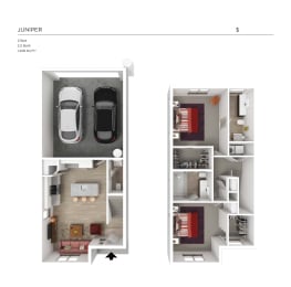 Desert Village Townhomes 3D Floor Plan - Juniper