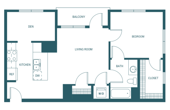 BLVD at Revere Beach - A5D - 1 bedroom with den - 1 bath - 2D
