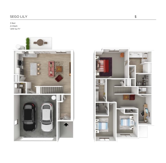 Desert Village Townhomes 3D Floor Plan - Sego Lily