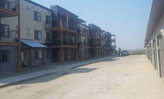 Image of the outside of building and garages