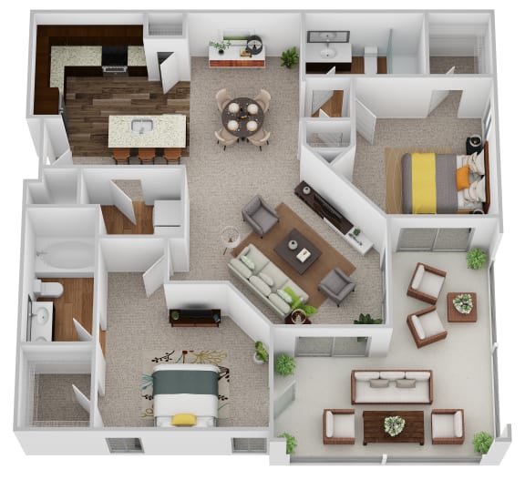 a bedroom floor plan is shown in this rendering