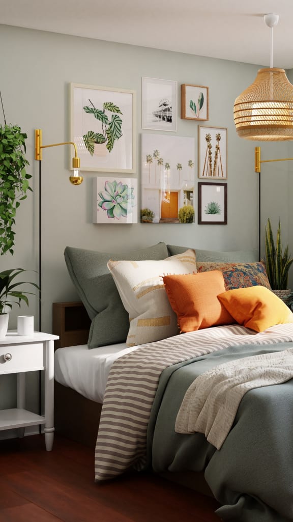 Cozy Model Bedroom with Wall Art