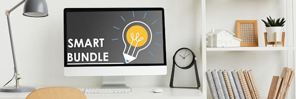 A computer monitor displays the words "SMART BUNDLE" with a light bulb icon.
