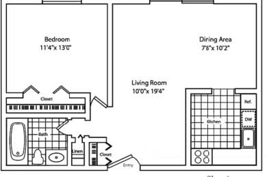  Floor Plan 1 Bedroom  1 Bathroom A without Balcony