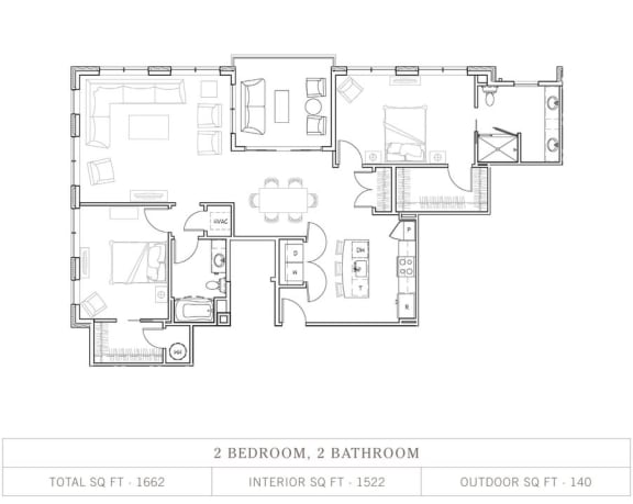 Magnolia 2 Bedroom 2 Bathroom, 1,522 Sq.Ft. Floor Plan at Vickers Roswell, Roswell