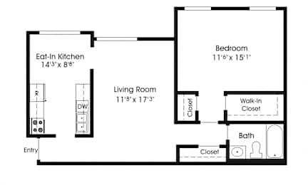 1 Bed Floor Plan at The Apartments at Canterbury, Rosedale, MD