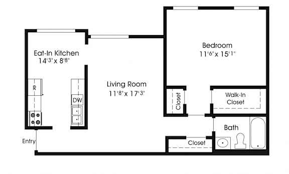 1 Bed Floor Plan at The Apartments at Canterbury, Rosedale, MD