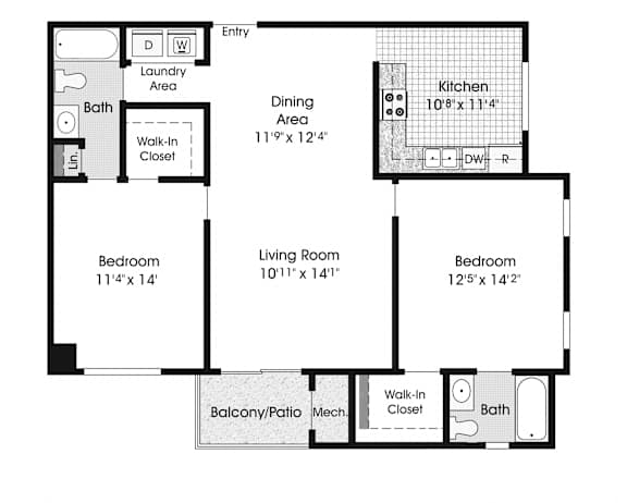 2 Br 2 Ba with Patio  at The Apartments at Canterbury, Rosedale, Maryland