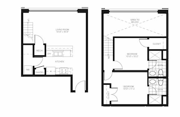 A floor plan for the New Manchester flats Building II, showing the first and second floors.