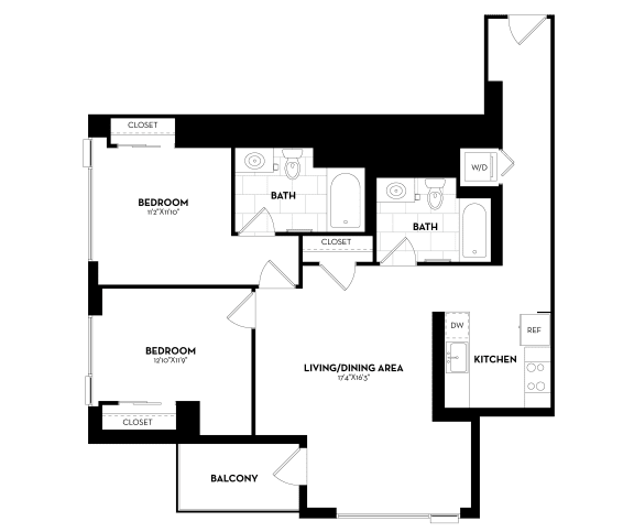 2 Bed 2 Bath - 1,040sq feet