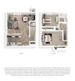 Two floor plan images of a 2 Bed/1 Bath Townhouse at Willow Creek.