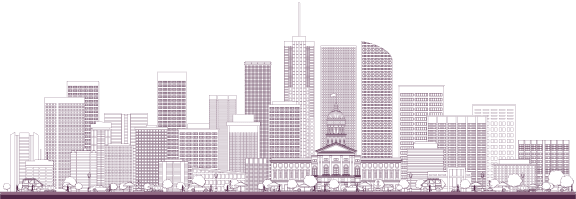 an illustration of a city skyline on a black background