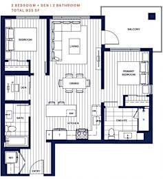 Garden Home 2 bed and den 2 bath 935sf