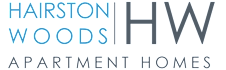 A logo for Hairston Woods Apartment Homes.