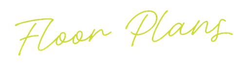 The image displays the words "Floor Plans" in a cursive, gold font on a black background.