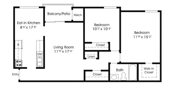 2 Bedroom With Patio Floor Plan at The Apartments at Canterbury, Rosedale