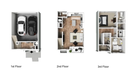 Vaseo Townhomes - Lehi, Utah | Townhome 3D Floor Plan
