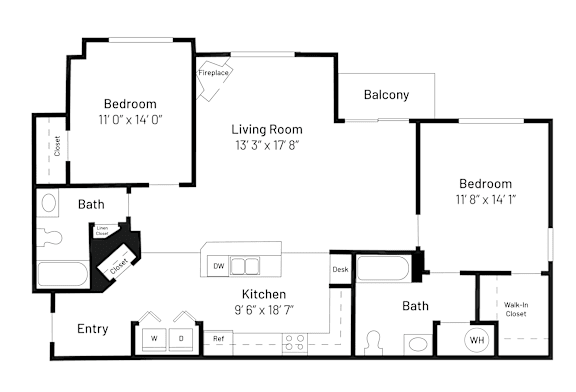 Two Bedroom Two Bathroom 1157 Sqft