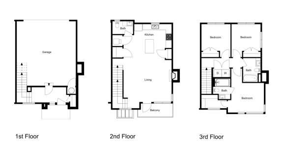 three diagrams of different floor plans of a house