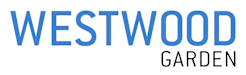 A blue and white logo that says Westwood Garden.