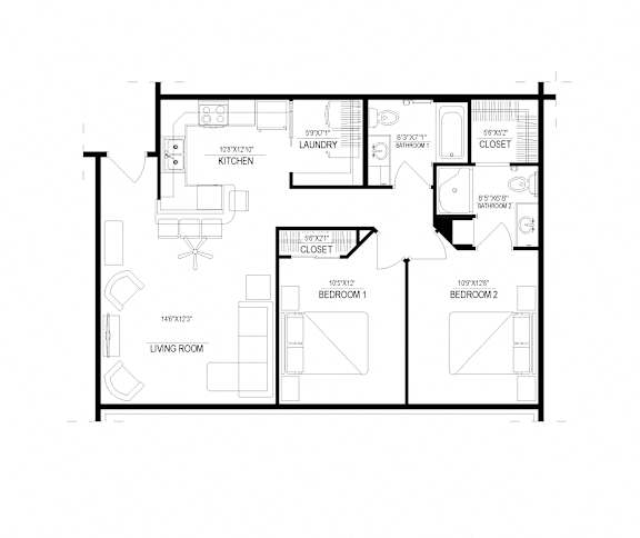 Floor Plan  2 Bed/ 2 Bath, Detached Garage, Floor Plan