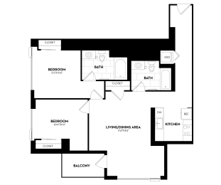 2 Bed 2 Bath - 1,044sq feet