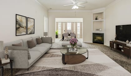 a living room with a couch and a coffee table