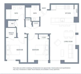 2 bedroom floor plan | Aventine Apartments Hercules CA