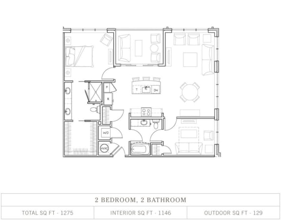 2 Bed 2 Bath, 1,250 Sq.Ft. Floor Plan at Vickers Roswell, Roswell, 30075