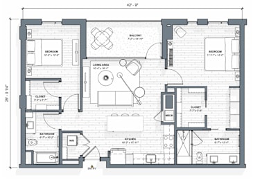 52 TEN B1 Floorplan, 2 bed 2 bath