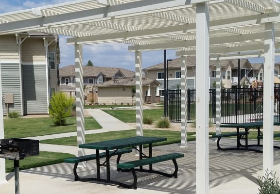 Image of patio picnic area on property lawn