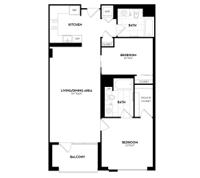 2 Bed 2 Bath - 1,042sq feet
