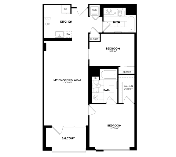 2 Bed 2 Bath - 1,042sq feet