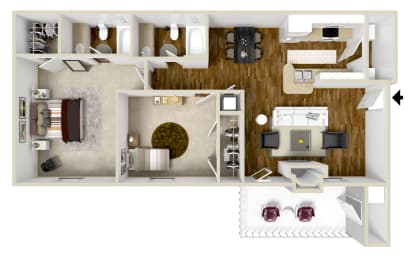 2 Bed 2 Bath Floor Plan | 1,075 Sq. Ft. at Reserve of Jackson Apartment Homes in Jackson, MS