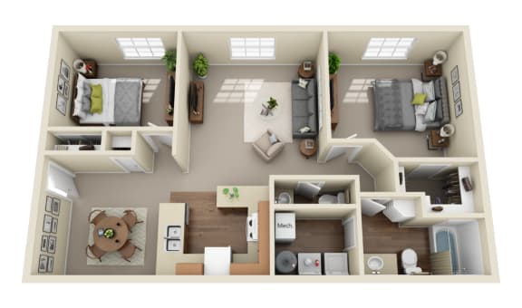 Floor Plan  2 bed 1.5 bath at Estates at Brentwood Lake Apartments, Reynoldsburg, OH, 43068