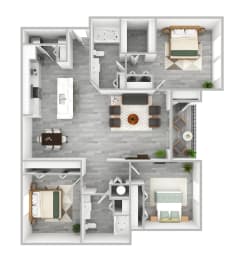 3 bedroom 2 bath The Preserve at Westchase C1 3D Floor Plan at The Preserve at Westchase, Florida