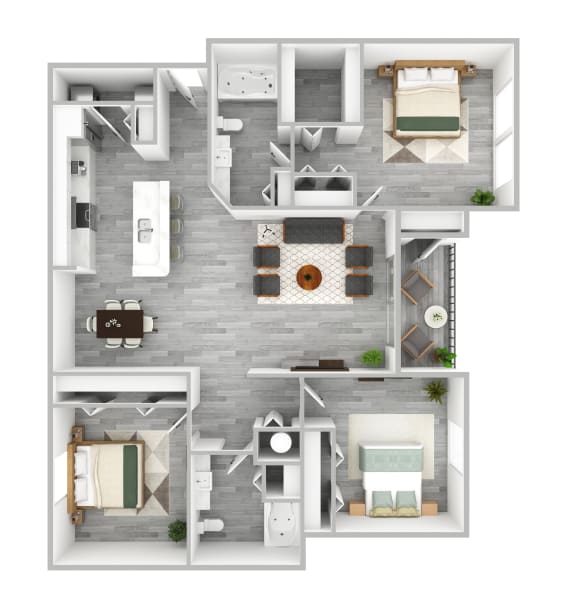 3 bedroom 2 bath The Preserve at Westchase C1 3D Floor Plan at The Preserve at Westchase, Florida