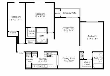 3 Br 2 Ba with Patio at The Apartments at Canterbury, Maryland