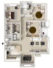 Three bedroom floor plan | 1,521 Sq. Ft. at Quail Ridge Apartment Homes, Bartlett